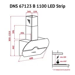 Витяжка декоративна похила Perfelli DNS 67123 B 1100 BL LED Strip - мініатюра 10