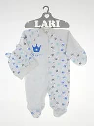 Трикотажний комбінезон для хлопчика з шапочкою Prince зріст 56 см Lari Білий з блакитним