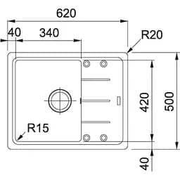 Кухонна мийка Franke Basis, фраграніт, прямокутник, з крилом, 620х500х200мм, чаша - 1, накладна, BFG 611-62, воникс - мініатюра 2
