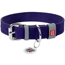 Ошейник для собак Waudog Classic, кожаный, с QR паспортом, 46-60х3,5 см, фиолетовый