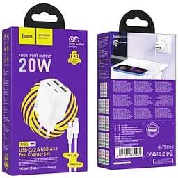 МЗП Hoco N55 Fundador PD20W four-port (2USB-A/2C) + кабель Type-C to Lightning White - мініатюра 4