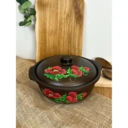Котел с крышкой керамический (глиняный) резной Мак 3 л