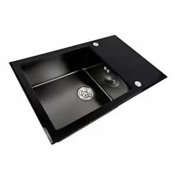 Кухонна мийка скляна CM 78x50 PVD Platinum Handmade чорна, Чорний - мініатюра 4
