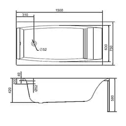 Ванна акрилова Cersant Vrgo 150x75 S301-048 + ніжки - мініатюра 7