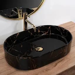 Умивальник Rea Nadia black marble shiny накладний REA-U0539, Чорний матовий - мініатюра 2
