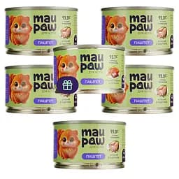 Набор влажного корма для кошек MAU PAW Паштет с индейкой консервированный 5 шт. х 100 г + подарок Влажный корм для взрослых кошек MAU PAW Паштет с курицей и печенью 1 шт. х 100 г