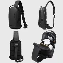 Однолямковий рюкзак через плече Bange BG-7221 7л Сумка-слінг з USB-роз'ємом Black (19374) - мініатюра 2