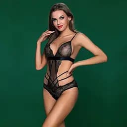 Боді JSY Вів’єн у будуарному стилі One Size, Black, золота нитка, флористичний декор