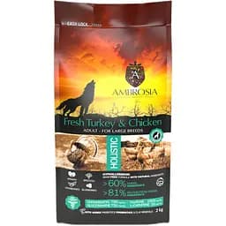 Сухой корм Ambrosia Grain Free Dog Adult For Large Breeds Fresh Turkey & Chicken для взрослых собак крупных пород со свежей индейкой и курицей 2 кг