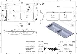 Умивальник Miraggio DELLA 1100-2 (0001075) Mirasoft, Матовий, Накладний/Врізний, Білий - мініатюра 2