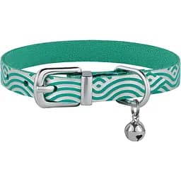 Ошейник для кошек BronzeDog Barksi Classic Волна кожаный одинарный с серебряным тиснением 2XS 18-25х1 см ментоловый