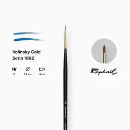 Пензель колонок крулгий Raphael Kolinsky Gold, №2, професійний, довга ручка - мініатюра 2