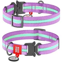 Нашийник для собак Waudog Nylon нейлоновий c QR паспортом, що світиться/світловідбивний, металева пряжка-фастекс, S, Ш 15 мм, Дов 23-35 см