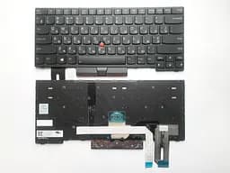 Клавіатура для ноутбуків Lenovo ThinkPad E480 Series чорна з чорною рамкою, з ТП з підсвічуванням RU/US