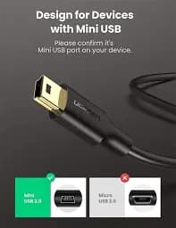 Зарядний кабель Ugreen US132 Mini USB to USB 2.0 0.25 M Black (10353) - мініатюра 2