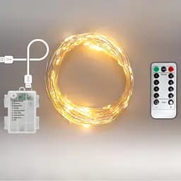Гірлянда на батарейках роса Niki Light 30 метрів 300 лед пульт 8 режимів гірлянда від батерейок та USB 2в1 теплий білий - мініатюра 2