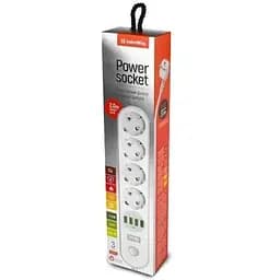 Фильтр сетевой ColorWay, 4 розетки, 2 м, белый, 4xUSB (3.4A), провод из меди (до 2500 Вт), 10A, защитные шторки (CW-CHE44W)