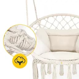 Крісло-гойдалка 4FIZJO Boho Dream 80 см з подушкою, підвісна, плетена Beige (P-5905973404549) - мініатюра 3
