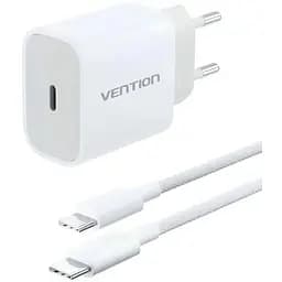 Зарядний пристрій 1xUSB-C 20W + USB-C cable М-М White Vention (G16W0-EU)