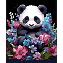 Набор для росписи по номерам Strateg Весенняя панда на черном фоне 40 х 50 см (AH1203-17)