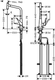 Змішувач Hansgrohe Metris M 71 Select 320 1jet кухонний з витяжним виливом Sbox 73803000 Хром - мініатюра 2