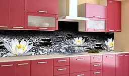 Вініловий кухонний фартух Лотоси та Роса наклейка для кухні каміння Квіти Сірий 65х250 см Happy Pocket Z181451