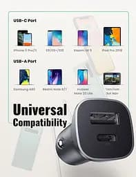 Автозарядний Ugreen CD130 20W 2 порти USB + Type-C (30780) адаптер швидкого заряджання - мініатюра 3