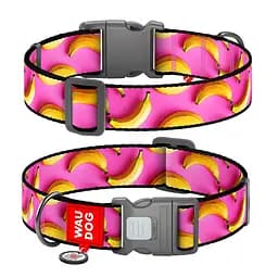 Ошейник для собак нейлоновый Waudog Nylon с QR-паспортом "Бананы на розовом" пластиковый фастекс XXL Ш 35 мм Дов.