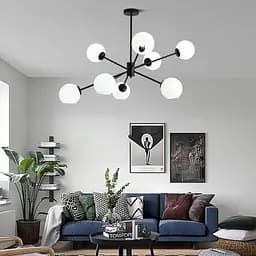 Люстра в черном корпусе на 8 белых глянцевых плафонах | Ст. F 68/8 BK | Line F