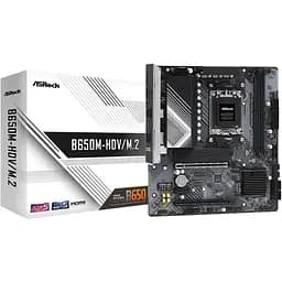 Материнська плата AM5 ASRock B650M-HDV/M.2, B650, 2xDDR5, Int.Video (CPU), 4xSATA3, 2xM.2, 2xPCI-E 4.0 16x, 1xPCI-E 4.0 1x, 1xM.2 (Key E), ALC897, RTL8125BG, 8xUSB3.2/8xUSB2.0, HDMI/DP, CrossFire, Micro ATX