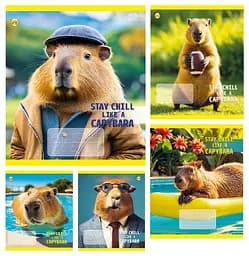 Зошити учнівські 18 аркушів клітинка Тверда CAPYBARA, 20 шт. в упаковці