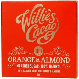 Шоколад черный Willie's Cacao Миндаль и апельсин без добавленного сахара 50 г