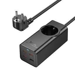 Мережевий подовжувач HOCO NS9 Wisdom 1-position (PD67W/3C1A) desktop socket (EU/GER) Black (6942007638494) - мініатюра 4