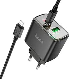 Зарядний пристрій Hoco CS42a 30 W на 2 виходи адаптер + кабель Usb-C Lightning чорний - мініатюра 2