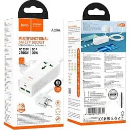 Мережевий подовжувач Hoco AC9A Talent PD30W (1C2A with 1 socket) Desktop Charger White - мініатюра 8