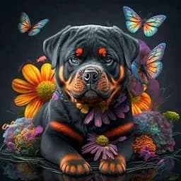 Набор для рисования по номерам  Strateg Яркий ротвейлер  на черном фоне 40х40 см (AV4040-14)