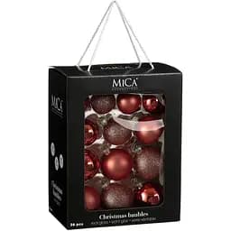 Комплект ялинкових куль Mica Decorations скляні 7/6/5 см вишневі 26 шт. (1181263)