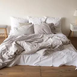 Комплект постельного белья 100% белый хлопок с серым British mist - двуспальный
