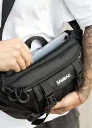 Велика чоловіча сумка бананка Sambag DynamicDart чорна тканева 38 × 21 × 7 см (80411701m) - мініатюра 7