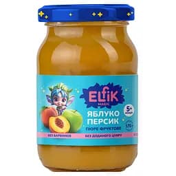 Уценка. Набор пюре фруктовое Elfik Magic Яблоко-персик стеклобанка 1020 г (6 шт. х 170 г)
