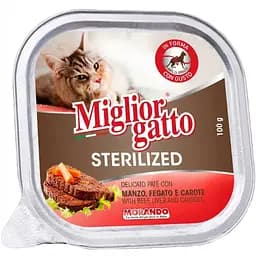 Уцінка. Вологий корм для стерилізованих котів Migliorgatto Sterilized з яловичиною, печінкою та морквою 100 г
