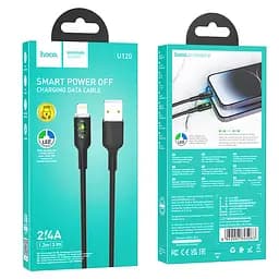 Кабель Hoco U120 Transparent explore intelligent power-off charging data cable iP Чорний - мініатюра 2
