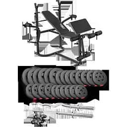 Набір Hop-Sport Premium 135кг з лавою TX-020, штангами та гантелями