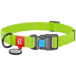 Нашийник для собак Waudog Waterproof, коллартекс, водостійкий, з QR паспортом, пластикова пряжка-фастекс, 31-49х2,5 см, салатовий