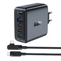 Зарядний пристрій Acefast A37 USB/3 Type-C QC PD 100W чорний + кабель Type-C to Type-C - мініатюра 3