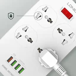 Мережевий зарядний пристрій подовжувач LDNIO SC4407 4 USB 4 розетки 2m білий - мініатюра 2