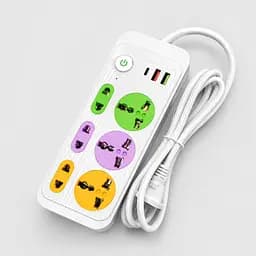Мережевий фільтр 2 м, 2500 Вт, 6х220 В, 2×USB, 1×Type, WL-1 / Подовжувач з вимикачем / Фільтр-подовжувач кольоровий