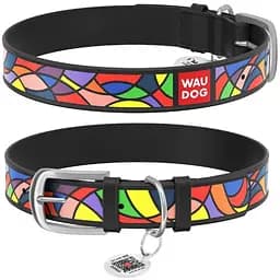 Нашийник для собак Waudog Design шкіряний з QR паспортом, малюнок Вітраж, XS, Ш 12 мм, Дов 21-29 см