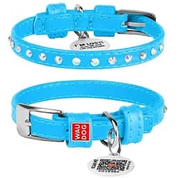 Нашийник для собак Waudog Glamour шкіряний з QR паспортом, з клейовими стразами, XS, Ш 9 мм, Дов 19-25 см (4820082498924)