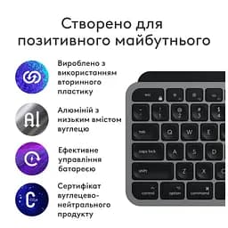 Клавіатура Logitech MX Keys S для MAC Bluetooth/Wireless UA Space Grey (920-011637) - мініатюра 4